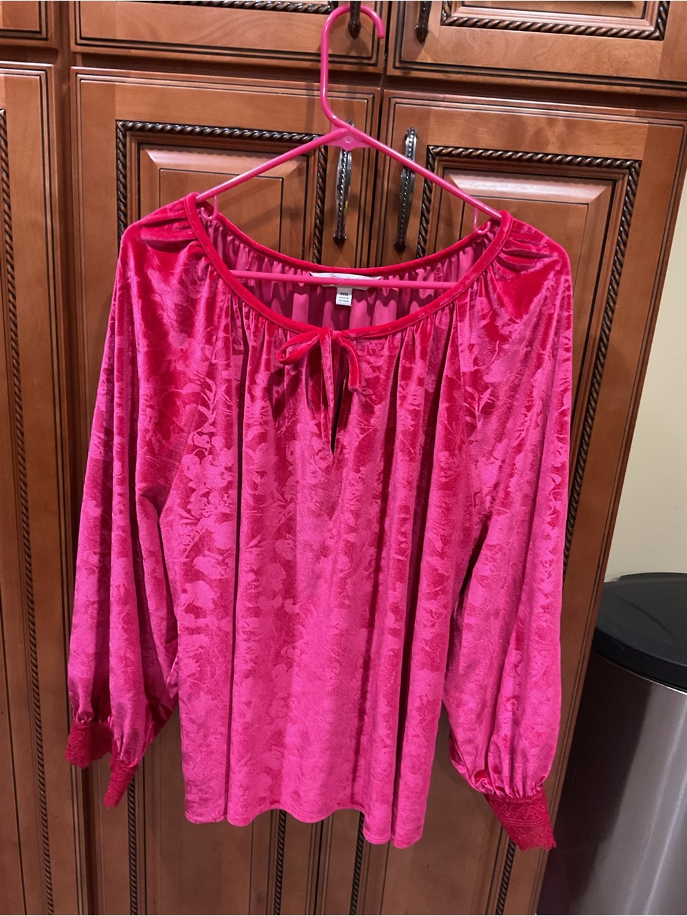 Pioneer Woman Pink Velvet Stamped Peasant Top Blouse New With Tags Size XXXL 3X